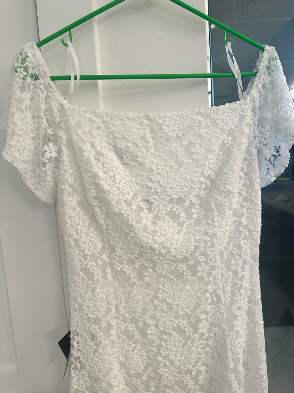 bebe White Lace Off-Shoulder Dress